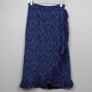 Vintage Expressions knitted fringe faux wrap midi skirt-S